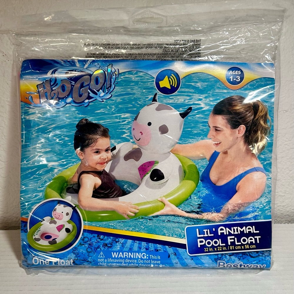 H2O GO Little Animal Pool Float Unisex‎ 32" x 22" Cow Pink Swimming Ages 1-3 New